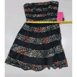 Betsey Johnson‎ Floral Black Striped Strapless Dress Size 6 New With Tags